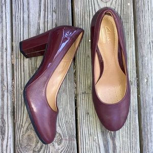 Clarks leather burgundy comfortable heels